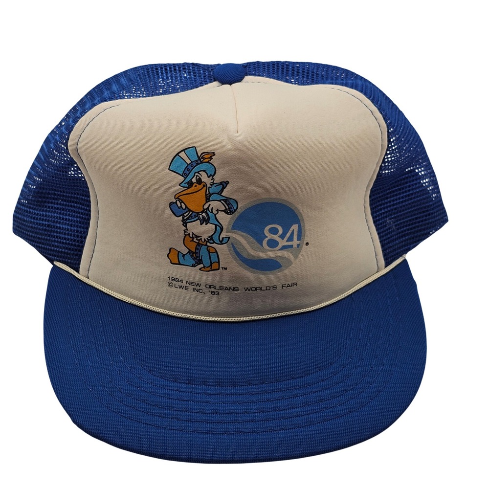 Vintage 1984 New Orleans World's Fair Trucker Hat OS Blue White Seymore D. Fair